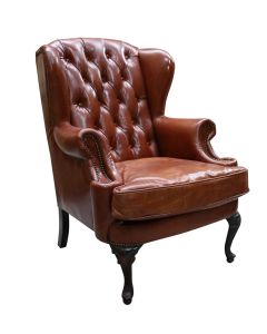 Vintage Handmade Adler Wing Chair Distressed Tan Real Leather 