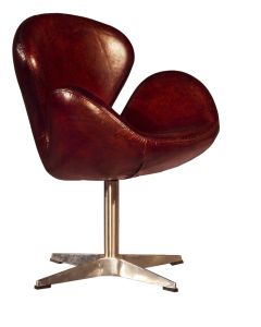 Vintage Handmade Swan Chair Distressed Brown Real Leather 