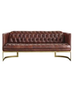 Vintage Metal Frame 3 Seater Sofa Chesterfield Buttoned Distressed Real Leather 