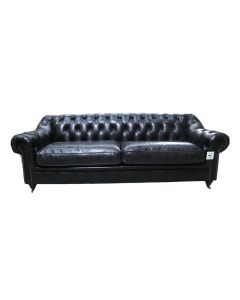 Wellington Handmade Chesterfield 3 Seater Sofa Vintage Distressed Black Real Leather 