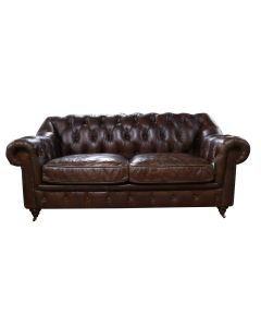 Wellington Vintage Chesterfield 2 Seater Sofa Distressed Brown Real Leather