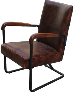 West Elm Handmade Vintage Chair Distressed Brown Real Leather 