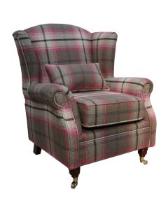 Wing Chair Original Fireside High Back Armchair P&S Balmoral Fuchsia Pink Check Real Fabric 