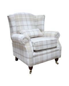 Wing Chair Original Fireside High Back Armchair P&S Balmoral Natural Check Real Fabric 