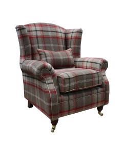 Wing Chair Original Fireside High Back Armchair P&S Balmoral Rosso Check Real Fabric 