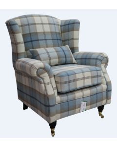 Wing Chair Original Fireside High Back Armchair P&S Balmoral Sky Check Real Fabric 