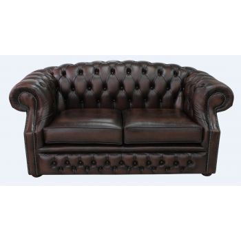 Chesterfield 2 Seater Antique Brown Leather Sofa Bespoke In Buckingham Style