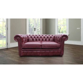 Chesterfield 2 Seater Old English Burgandy Leather Sofa Settee Bespoke In Classic Style