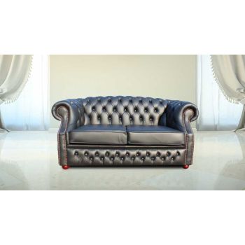 Chesterfield 2 Seater Shelly Black Leather Sofa Bespoke In Buckingham Style