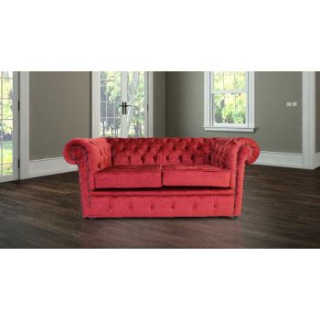 Chesterfield 2 Seater Sofa Avanti Carmine Wine Red Textured Velvet Fabric In Classic Style