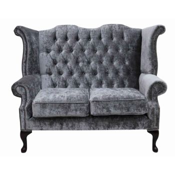 Chesterfield 2 Seater Sofa Modena Regency Grey Fabric In Queen Anne Style