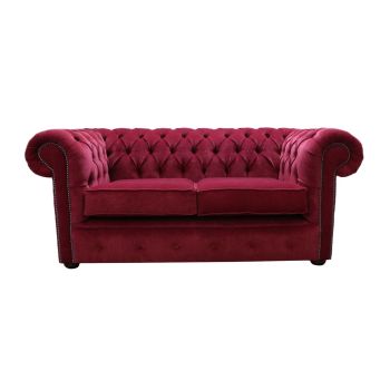 Chesterfield 2 Seater Sofa Settee Pimlico Wine Red Fabric In Classic Style