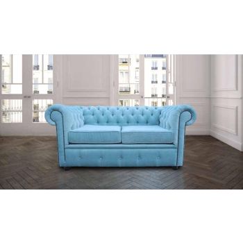 Chesterfield 2 Seater Sofa Settee Velluto Duck Egg Blue Fabric In Classic Style