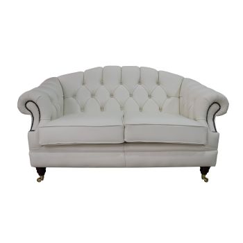 Chesterfield 2 Seater White Leather Sofa Settee Custom Made In Victoria Style