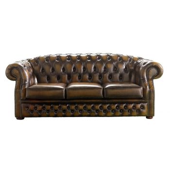 Chesterfield 3 Seater Antique Tan Leather Sofa Bespoke In Buckingham Style