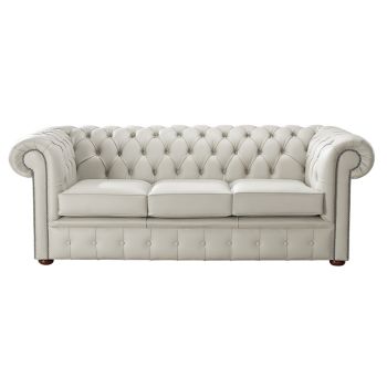 Chesterfield 3 Seater Shelly Cottonseed Leather Sofa Bespoke In Classic Style