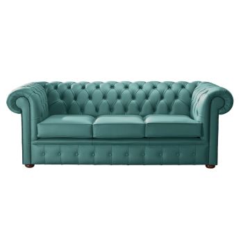 Chesterfield 3 Seater Shelly Dark Teal Leather Sofa Bespoke In Classic Style