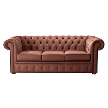 Chesterfield 3 Seater Shelly Spice Leather Sofa Bespoke In Classic Style