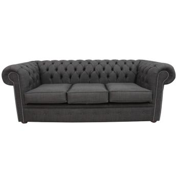 Chesterfield 3 Seater Sofa Charles Charcoal Grey Linen Fabric In Classic Style