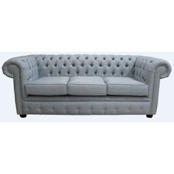 Chesterfield 3 Seater Sofa Charles Sky Blue Linen Fabric In Classic Style