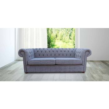Chesterfield 3 Seater Sofa Settee Harley Slate Grey Fabric In Classic Style