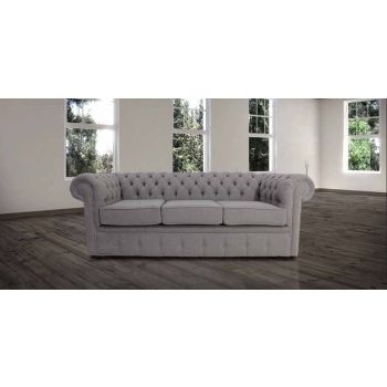 Chesterfield 3 Seater Sofa Settee Proposta Steel Grey Fabric In Classic Style