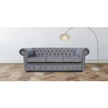 Chesterfield 3 Seater Sofa Settee Verity Steel Grey Fabric In Classic Style