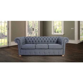 Chesterfield 2 Seater Sofa Settee Zoe Granite Grey Fabric In Classic Style