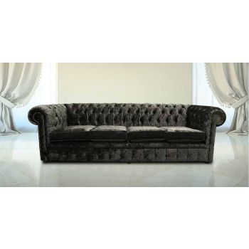 Chesterfield 4 Seater Sofa Settee Senso Ebony Black Velvet Fabric In Classic Style
