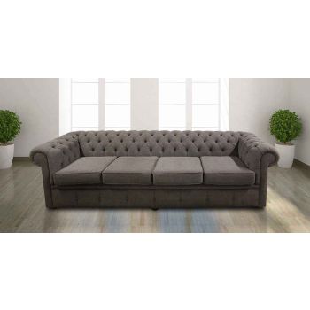 Chesterfield 4 Seater Sofa Settee Verity Plain Steel Grey Fabric In Classic Style
