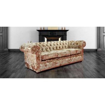 Chesterfield Crystal 3 Seater Sofa Lustro Gilded Velvet Fabric In Classic Style